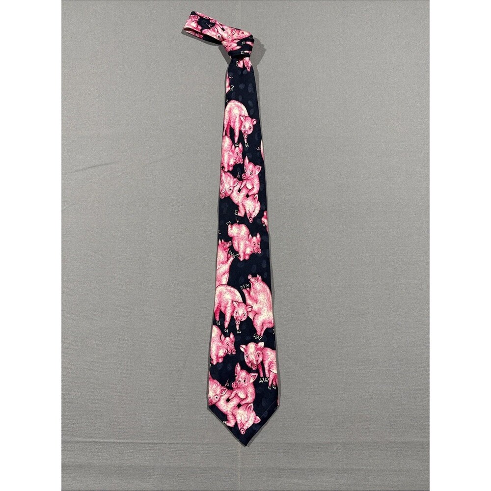 Pink PIGS Silk Mens Tie By ADDICTION Piggies Vintage